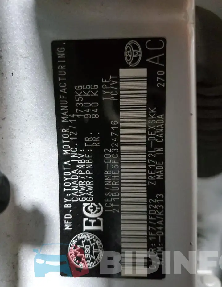 2T1BURHE6FC324716 Photo# 12