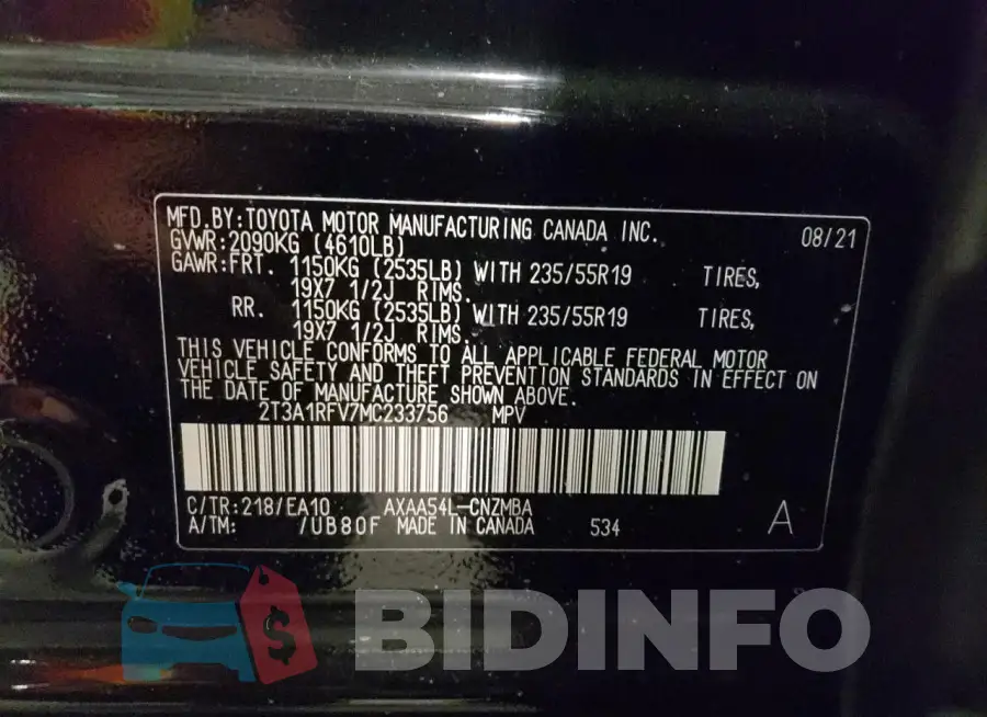 2T3A1RFV7MC233756 Photo# 14