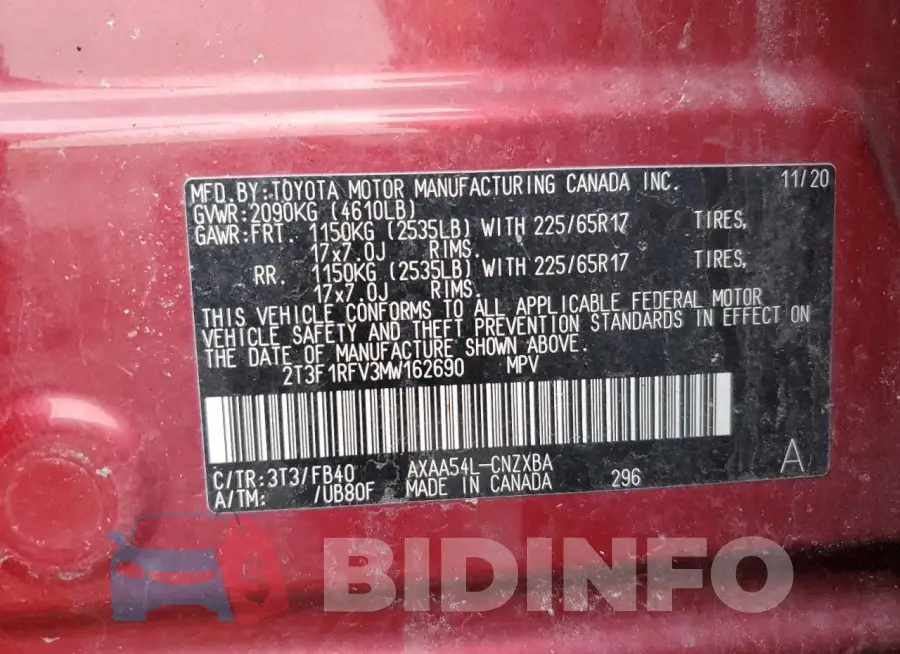 2T3F1RFV3MW162690 Photo# 13