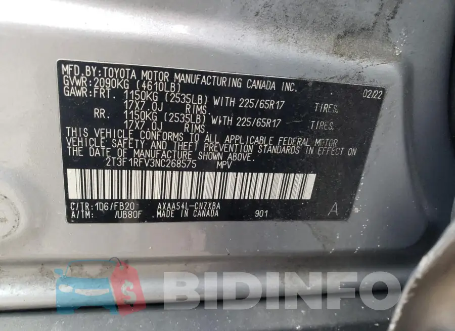 2T3F1RFV3NC268575 Photo# 13