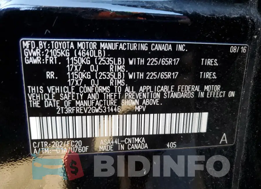 2T3RFREV2GW531446 Photo# 13