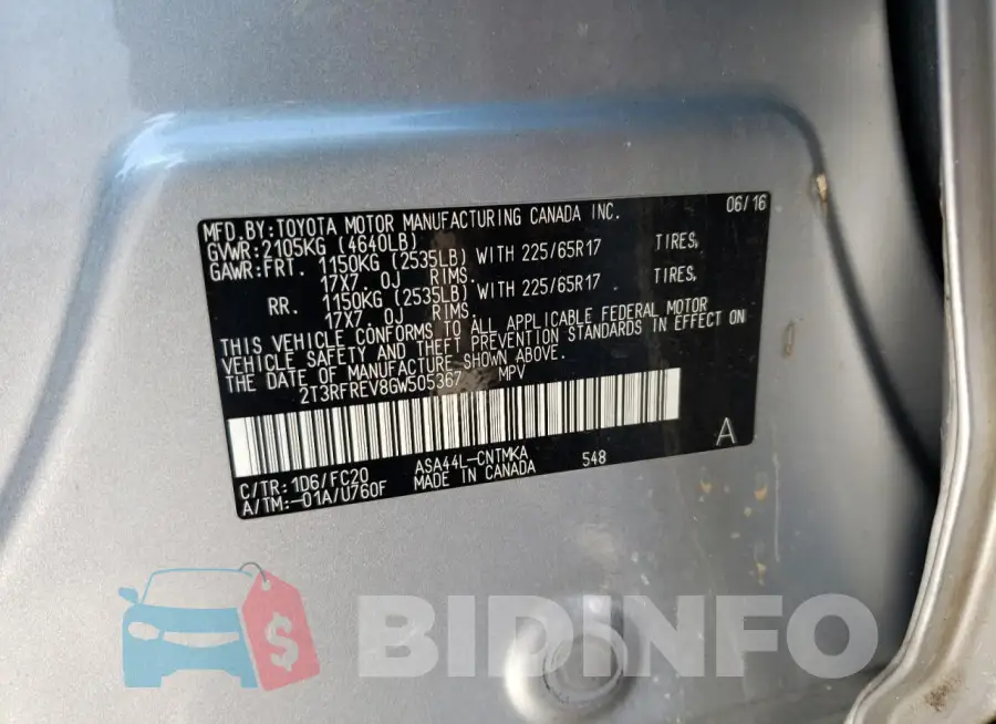 2T3RFREV8GW505367 Photo# 12
