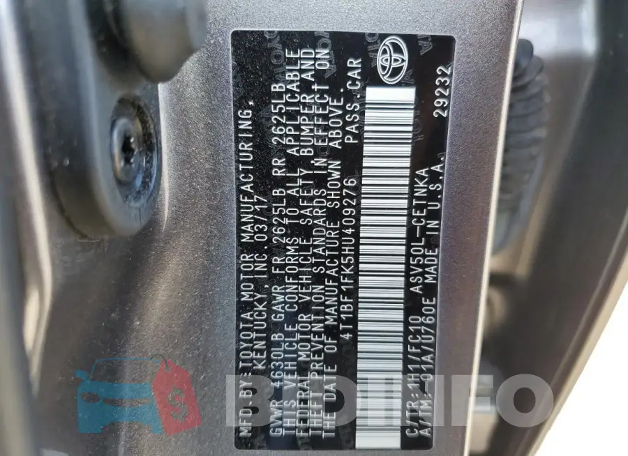 4T1BF1FK5HU409276 Photo# 12