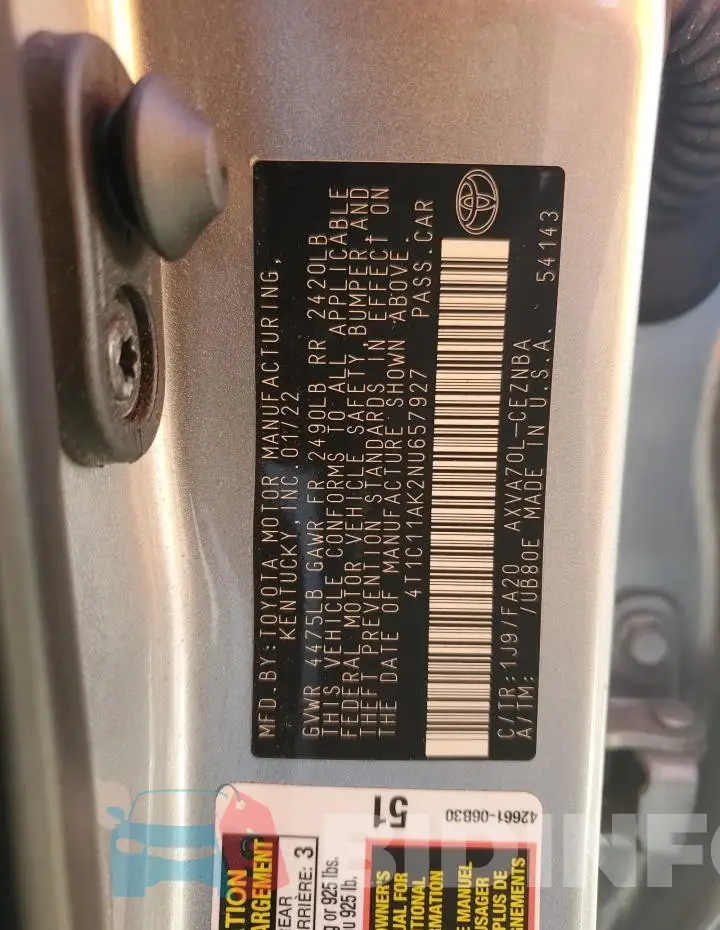 4T1C11AK2NU657927 Photo# 12