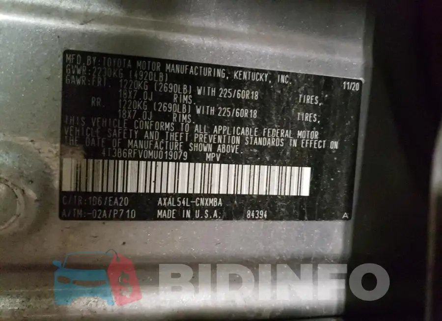4T3B6RFV0MU019079 Photo# 13