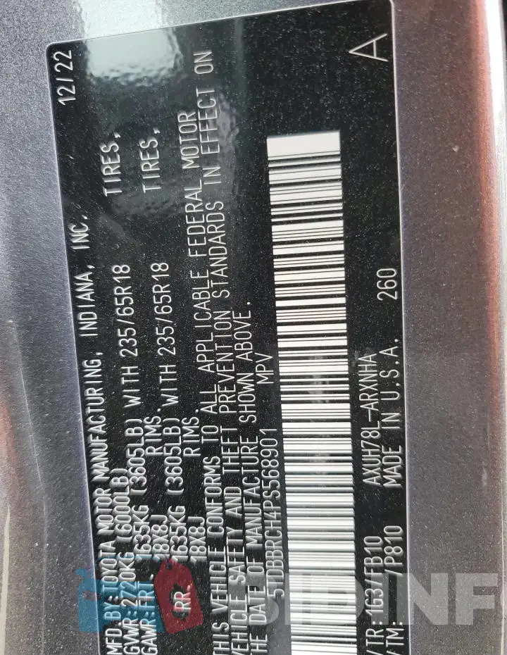 5TDBBRCH4PS568901 Photo# 13
