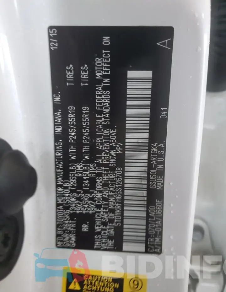 5TDYKRFH6GS126708 Photo# 12