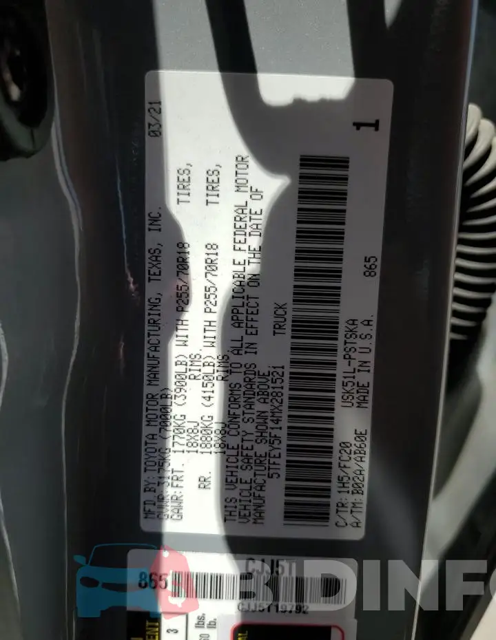 5TFEY5F14MX281521 Photo# 12