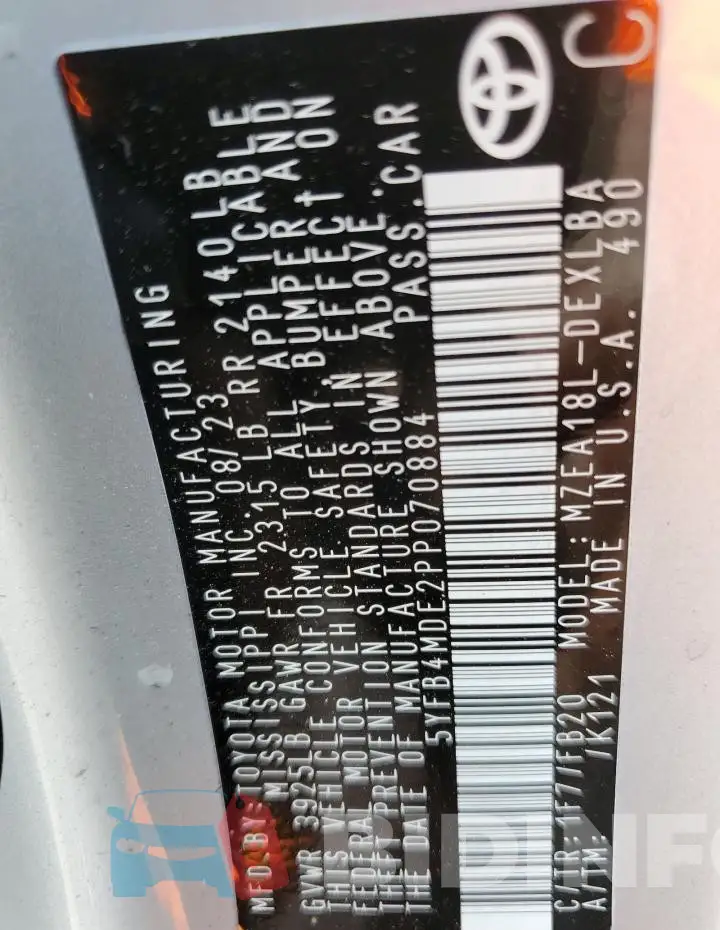 5YFB4MDE2PP070884 Photo# 12