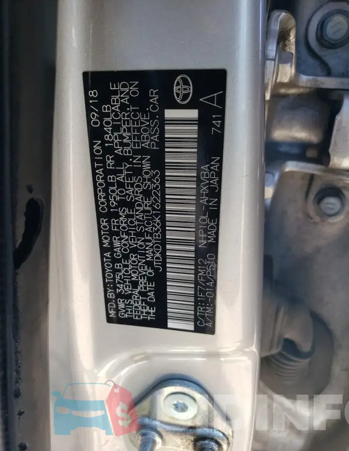 JTDKDTB36K1622363 Photo# 12