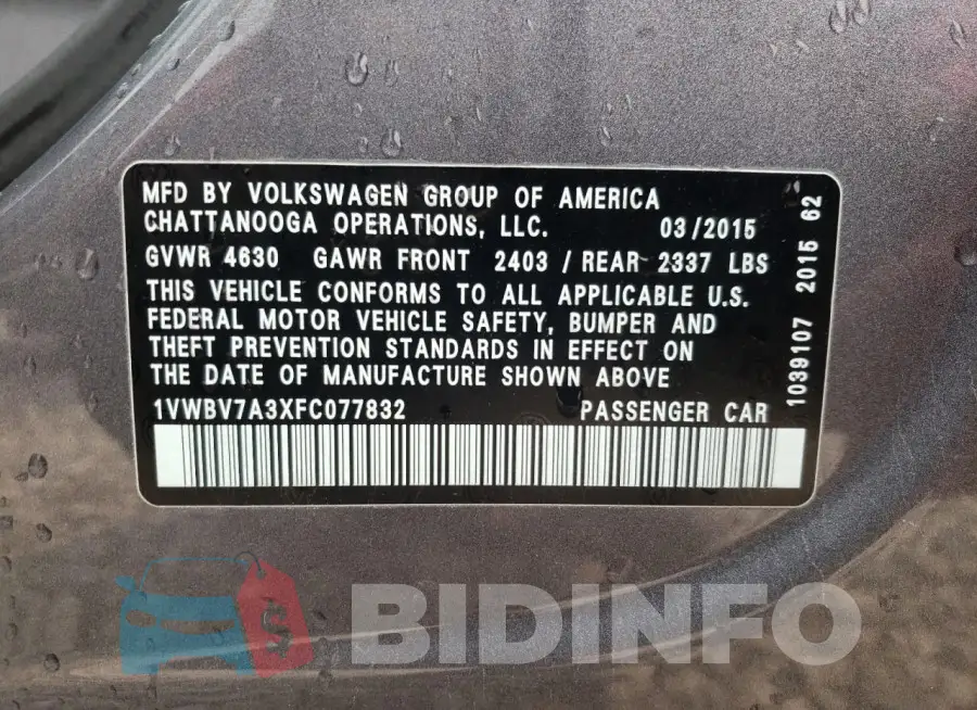 1VWBV7A3XFC077832 Photo# 12