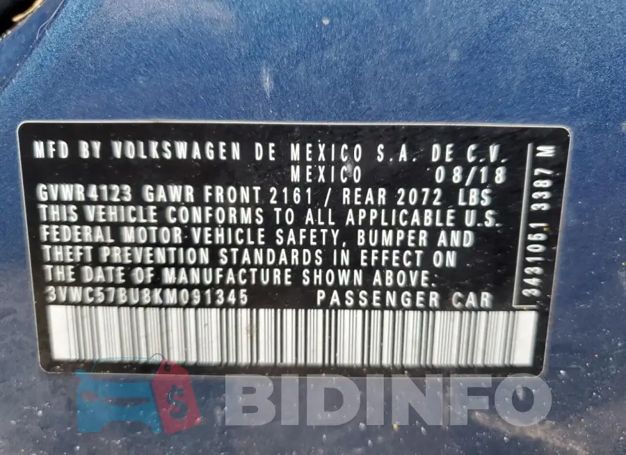 3VWC57BU8KM091345 Photo# 13