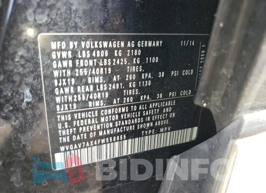 WVGAV7AX4FW558655 Photo# 13