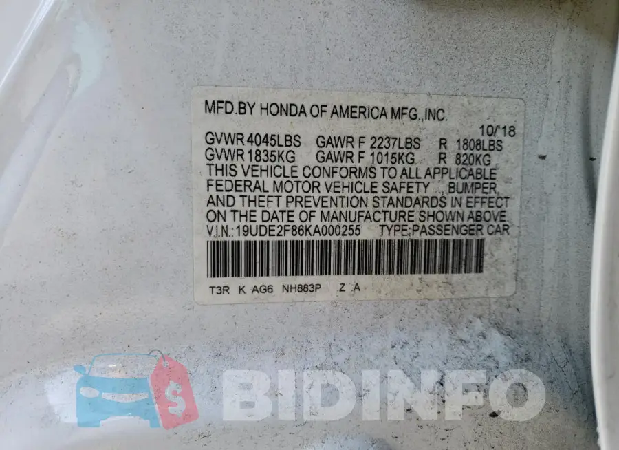 19UDE2F86KA000255 Photo# 12