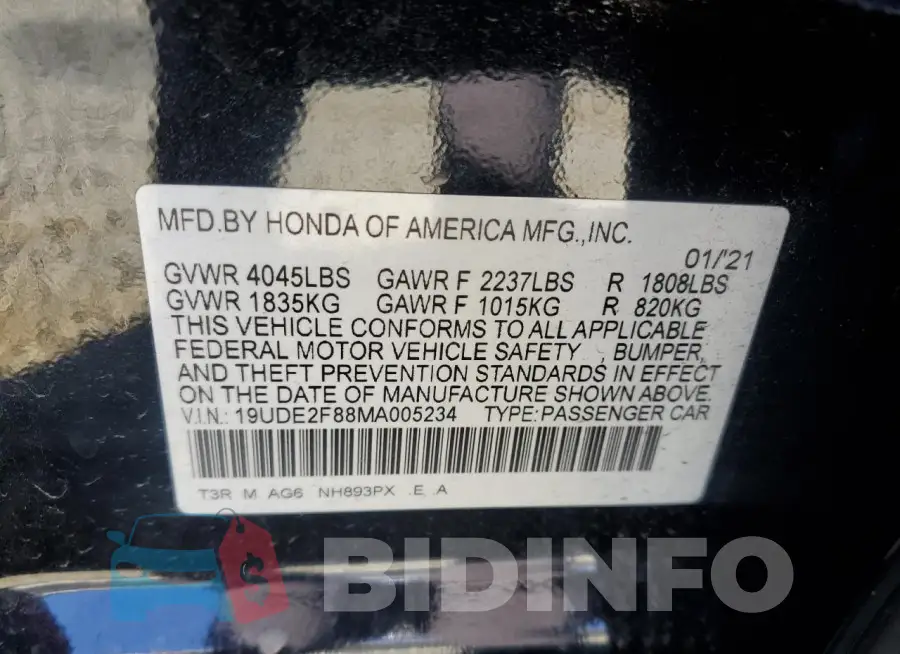 19UDE2F88MA005234 Photo# 12