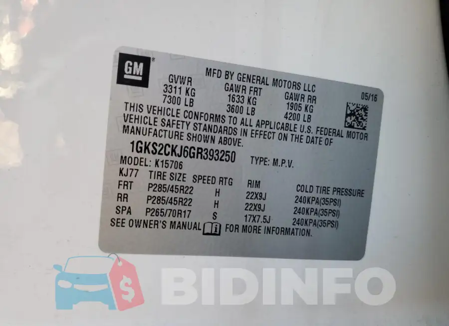 1GKS2CKJ6GR393250 Photo# 13