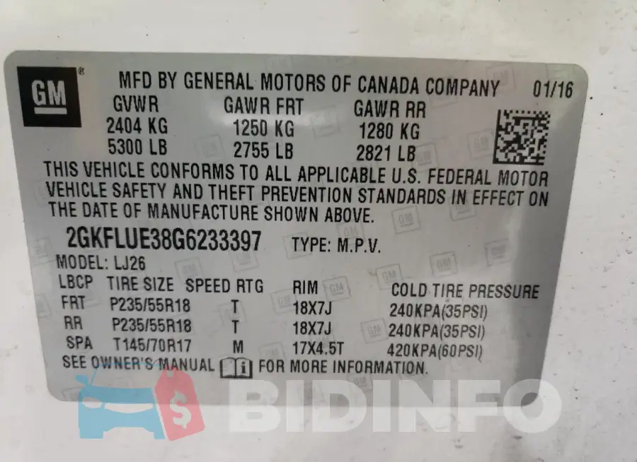 2GKFLUE38G6233397 Photo# 13
