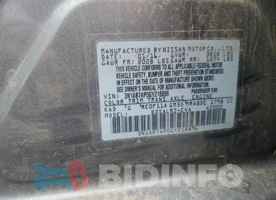 3N1AB7AP0GY218896 Photo# 12