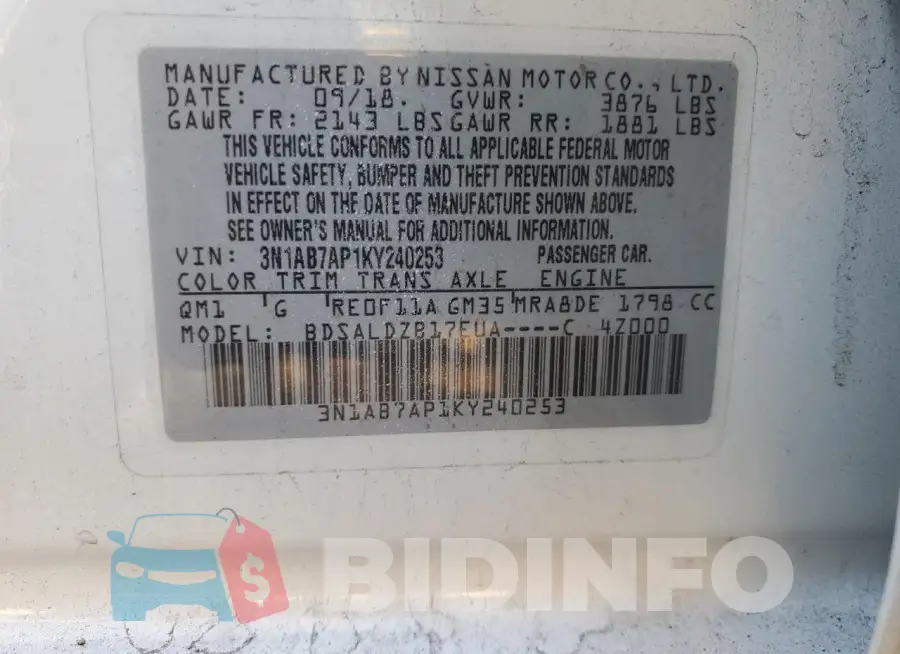 3N1AB7AP1KY240253 Photo# 13