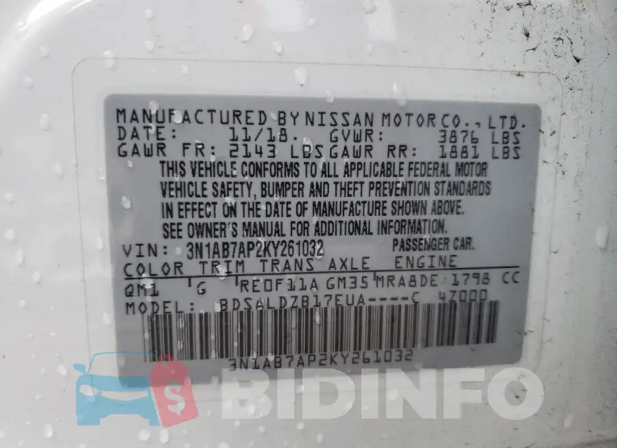 3N1AB7AP2KY261032 Photo# 12