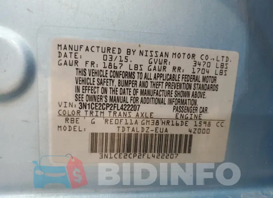 3N1CE2CP2FL422207 Photo# 13