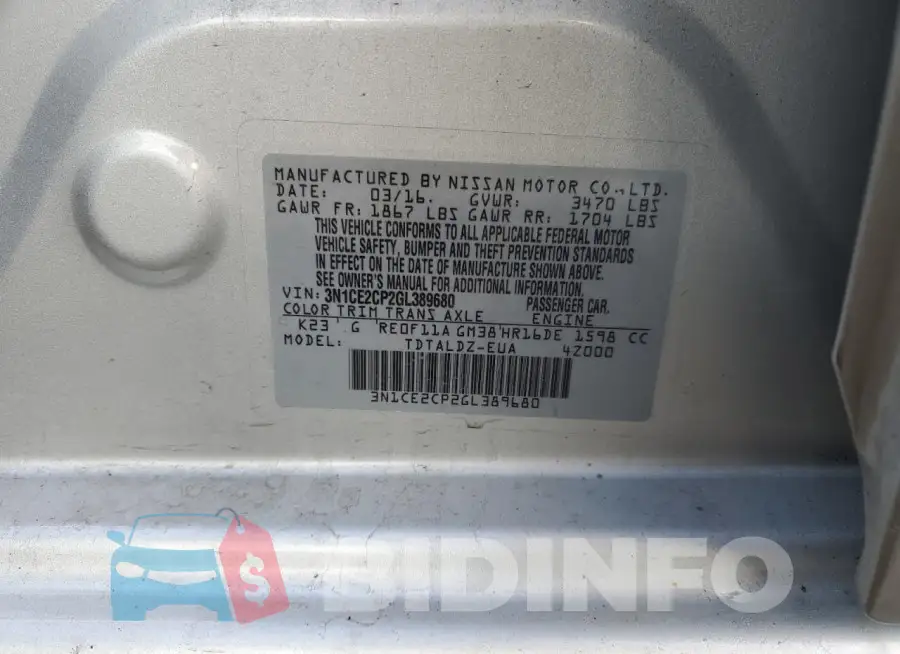 3N1CE2CP2GL389680 Photo# 13