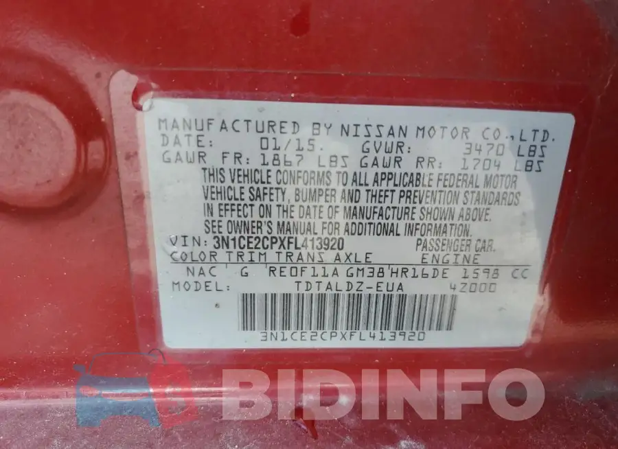 3N1CE2CPXFL413920 Photo# 12