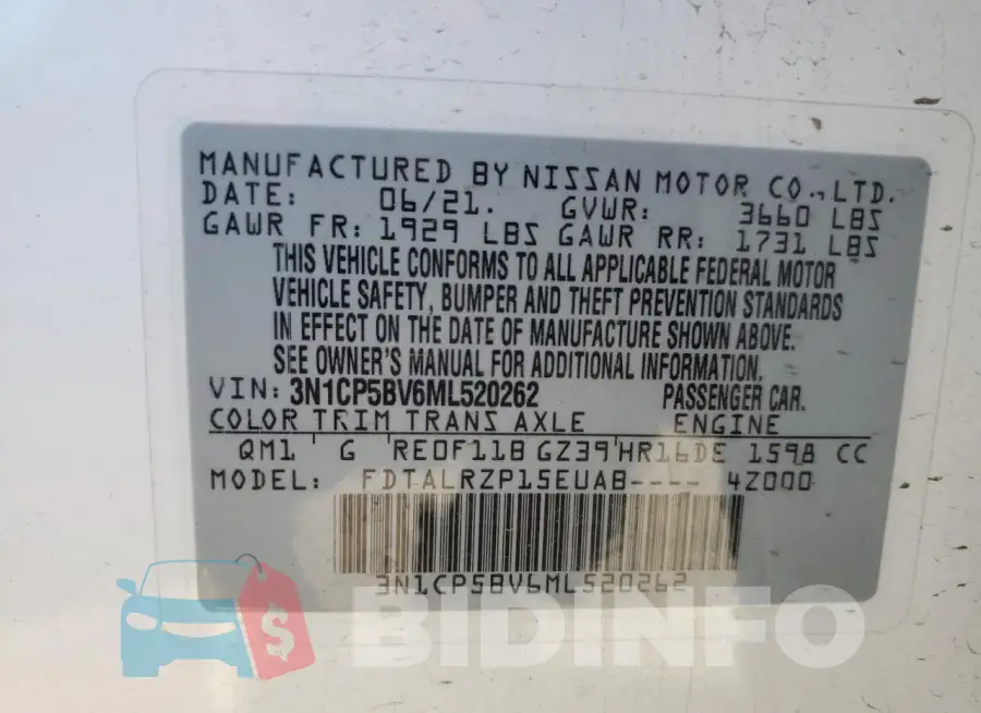3N1CP5BV6ML520262 Photo# 13