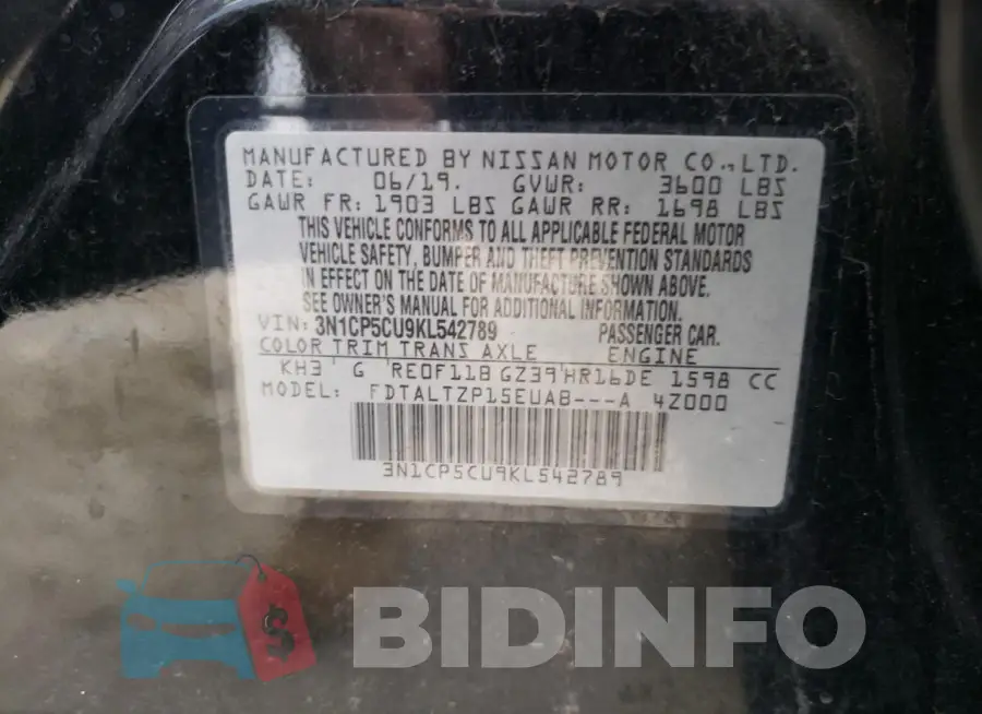 3N1CP5CU9KL542789 Photo# 14
