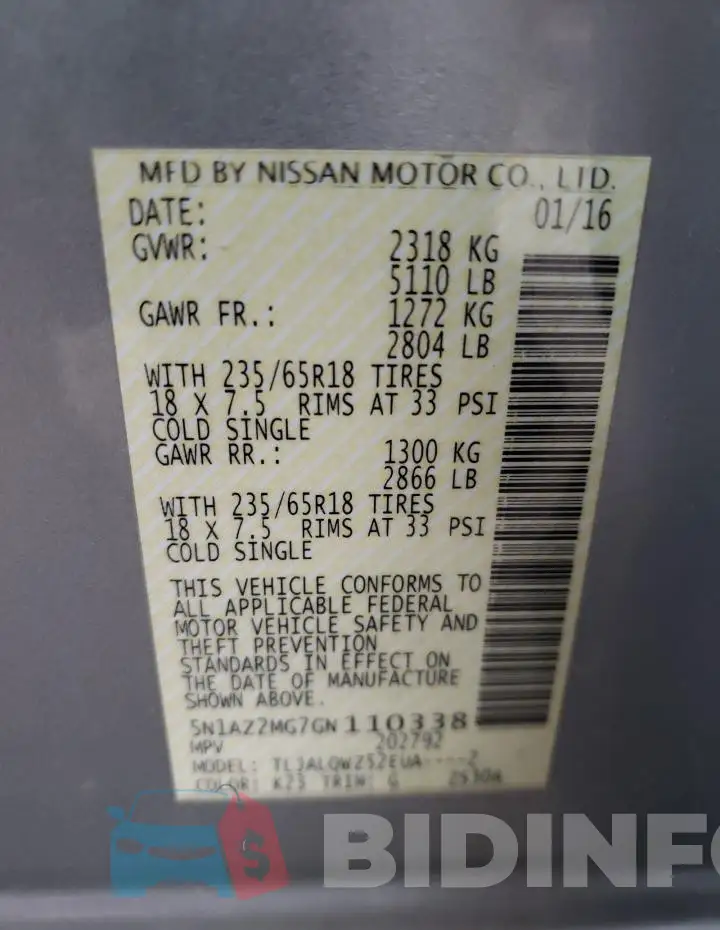 5N1AZ2MG7GN110338 Photo# 14