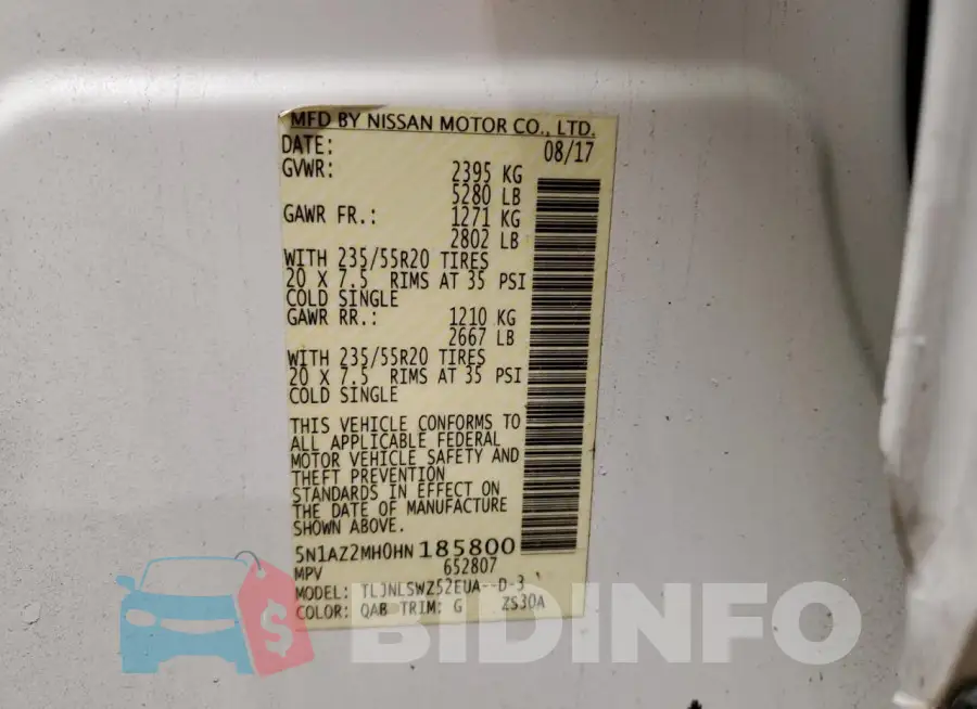 5N1AZ2MH0HN185800 Photo# 12