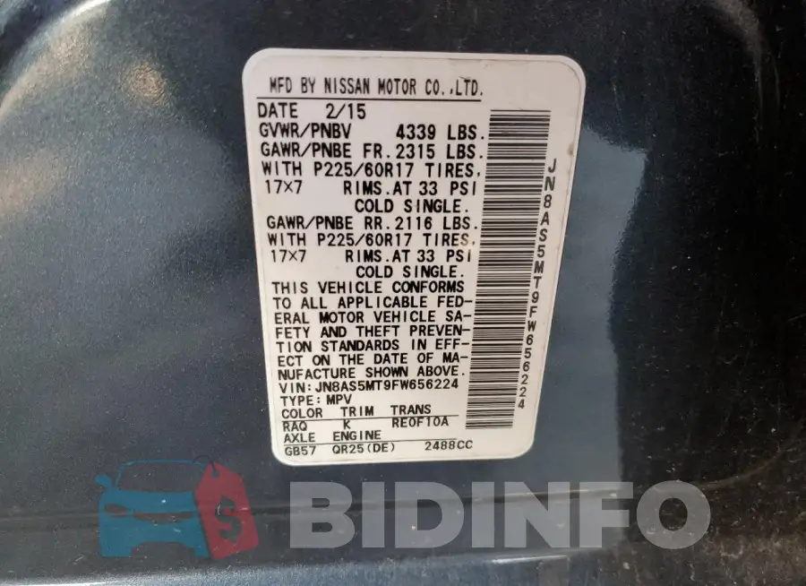 JN8AS5MT9FW656224 Photo# 13