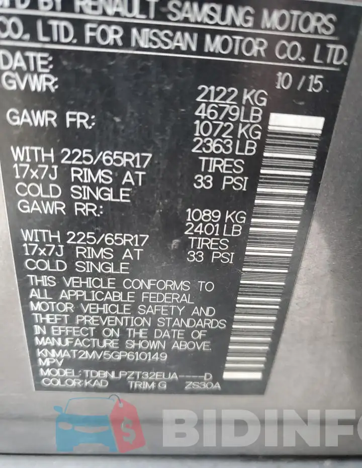 KNMAT2MV5GP610149 Photo# 13