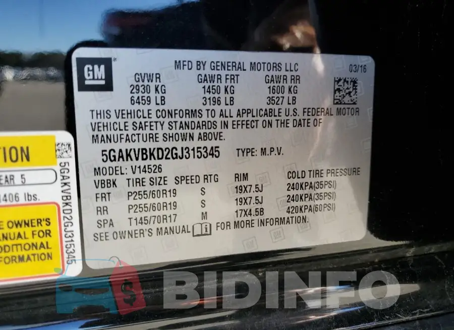 5GAKVBKD2GJ315345 Photo# 13