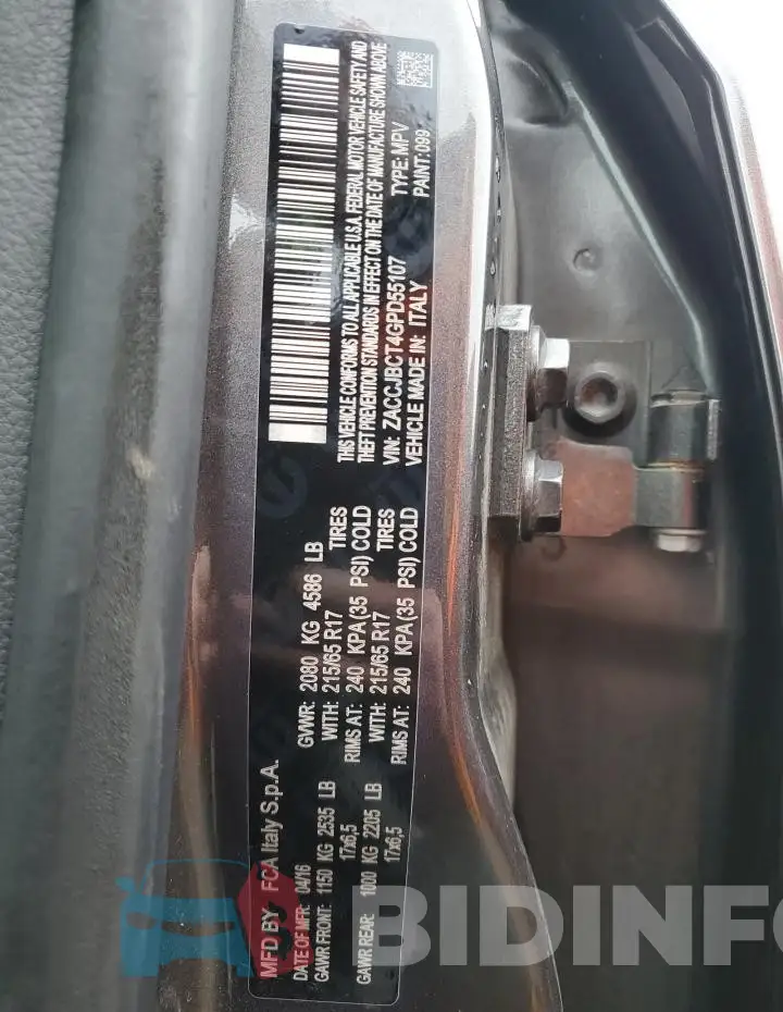 ZACCJBCT4GPD55107 Photo# 12