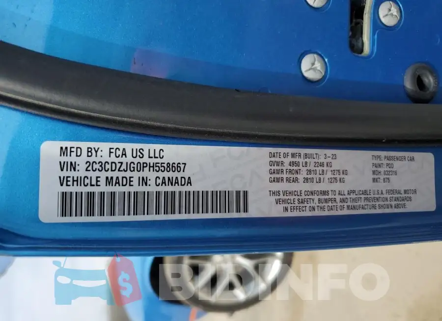 2C3CDZJG0PH558667 Photo# 13