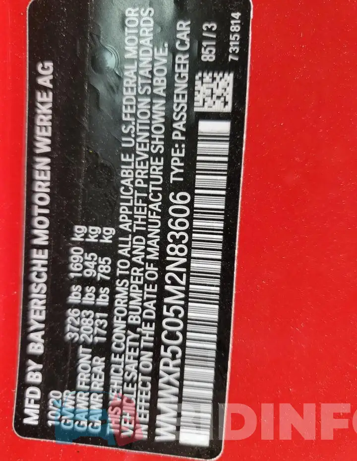 WMWXR5C05M2N83606 Photo# 12