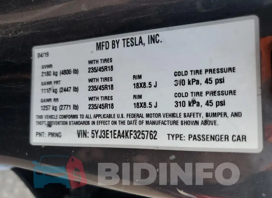 5YJ3E1EA4KF325762 Photo# 12
