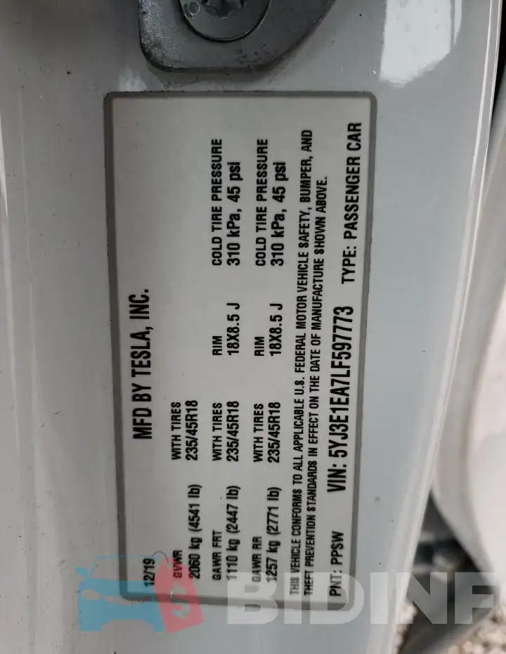 5YJ3E1EA7LF597773 Photo# 13