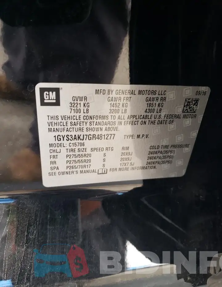 1GYS3AKJ7GR481277 Photo# 13