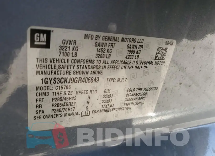 1GYS3CKJ9GR406849 Photo# 13