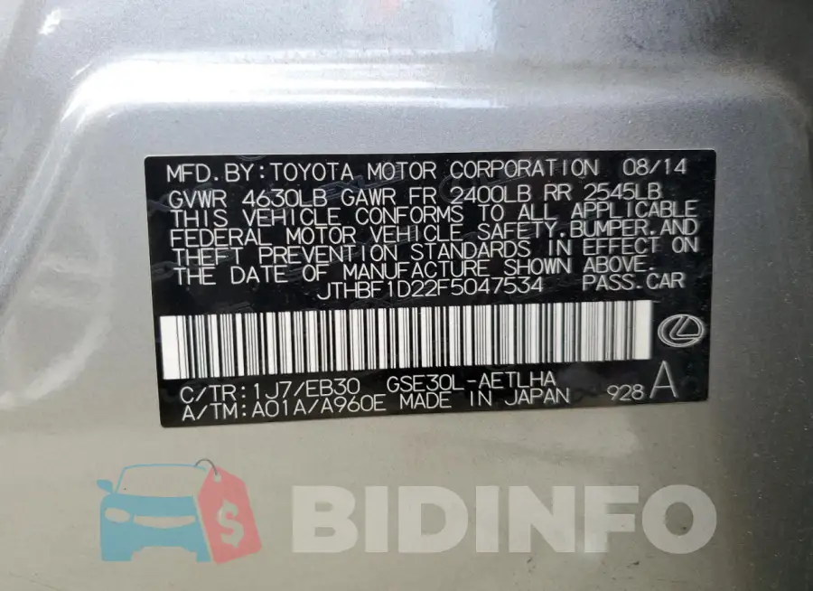 JTHBF1D22F5047534 Photo# 12