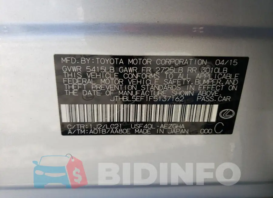 JTHBL5EF1F5137162 Photo# 13