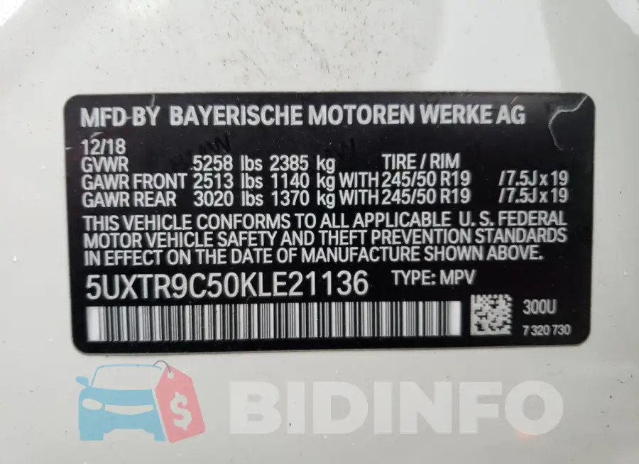 5UXTR9C50KLE21136 Photo# 13