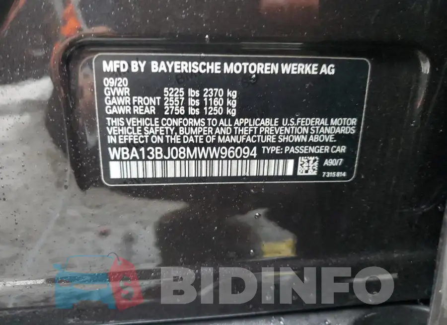 WBA13BJ08MWW96094 Photo# 13