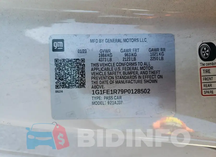 1G1FE1R79P0128502 Photo# 12