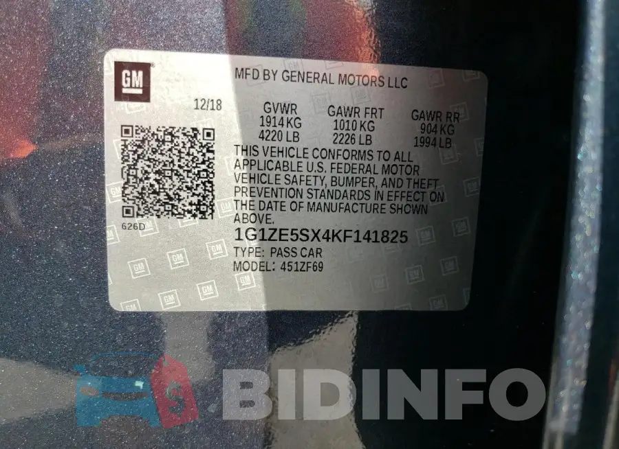 1G1ZE5SX4KF141825 Photo# 12