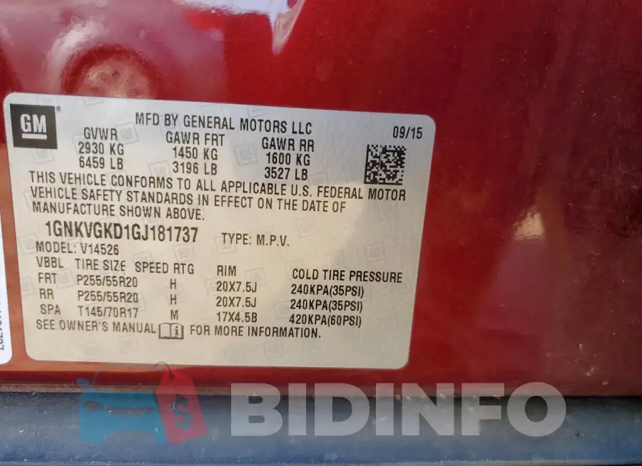 1GNKVGKD1GJ181737 Photo# 12