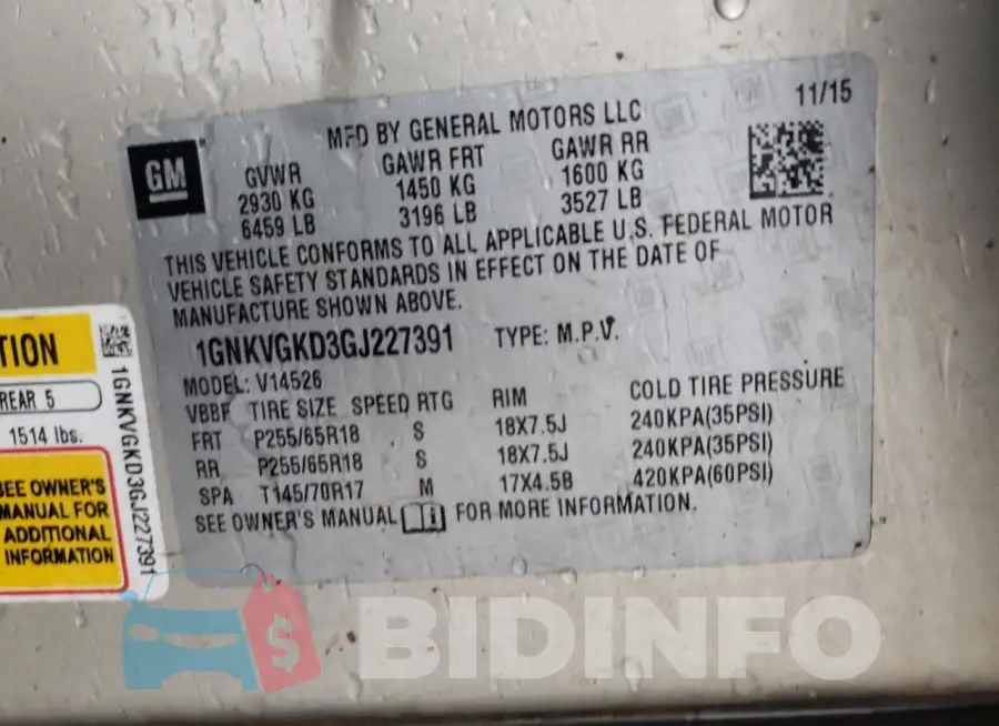 1GNKVGKD3GJ227391 Photo# 14