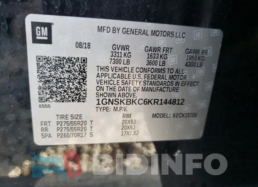 1GNSKBKC6KR144812 Photo# 13